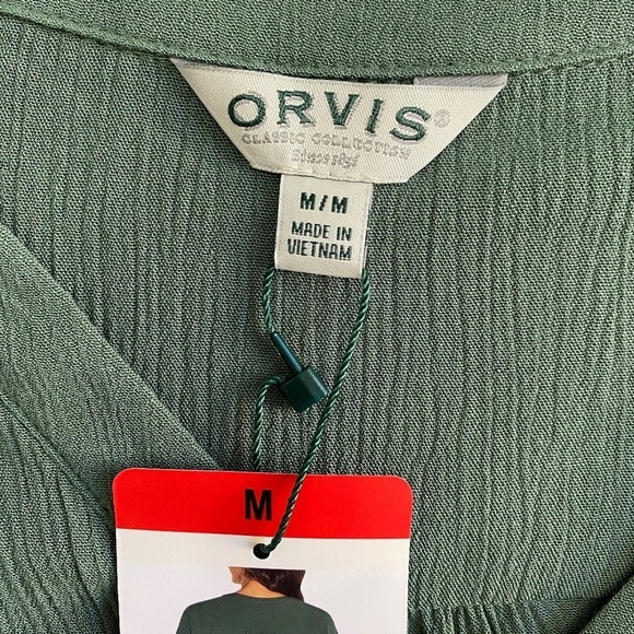 Orvis Blouse V-Neck, Button Front, Dolman Sleeve, Green, Crepe, Medium NWT - Picture 6 of 13